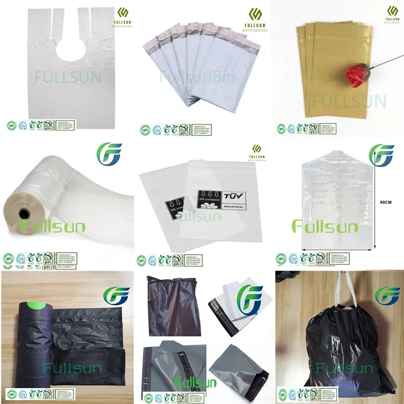 100% EU Certification Biodegradable Bioplastic Compostable Disposable Flat Roll Pack Restaurant Household Kitchen Use UK Garbage Trash Bags