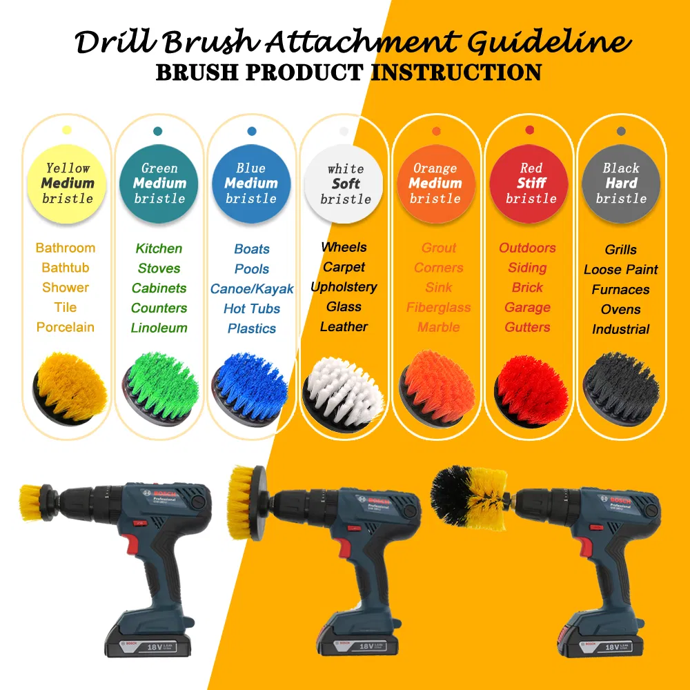 3 PCS with Extension of The Rod Drill Brush Set for Car and Floor Cleaning