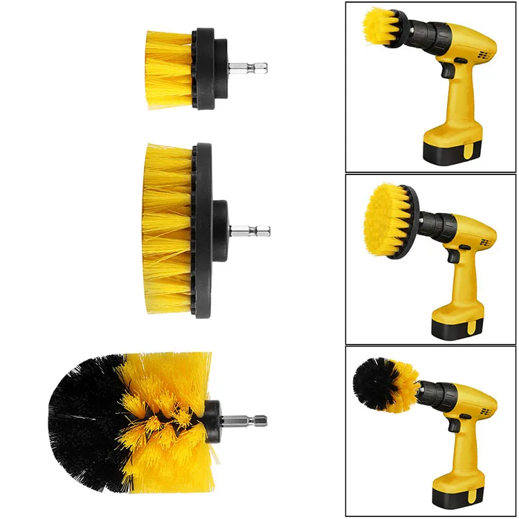 3PCS/Set Electric Car Drill Cleaning Brush Attachments Sets Drill Scrub Brush Kit Power Scrubber for Car Washing Bathroom Toilet