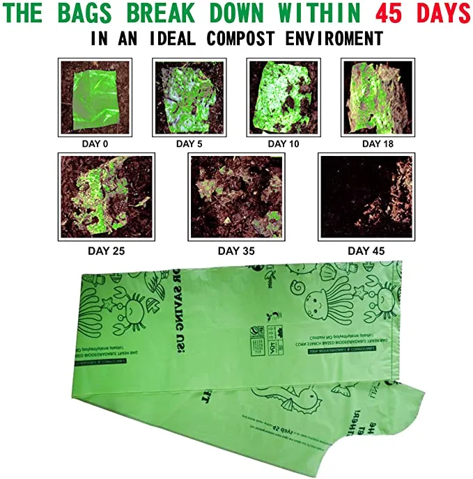Biodegradable Dog Poop Bags Compostable Dog Waste Bags, Unscented, Vegetable-Based & Eco-Friendly, Premium Thickness & Leak Proof, Easy Detach & Open, Support
