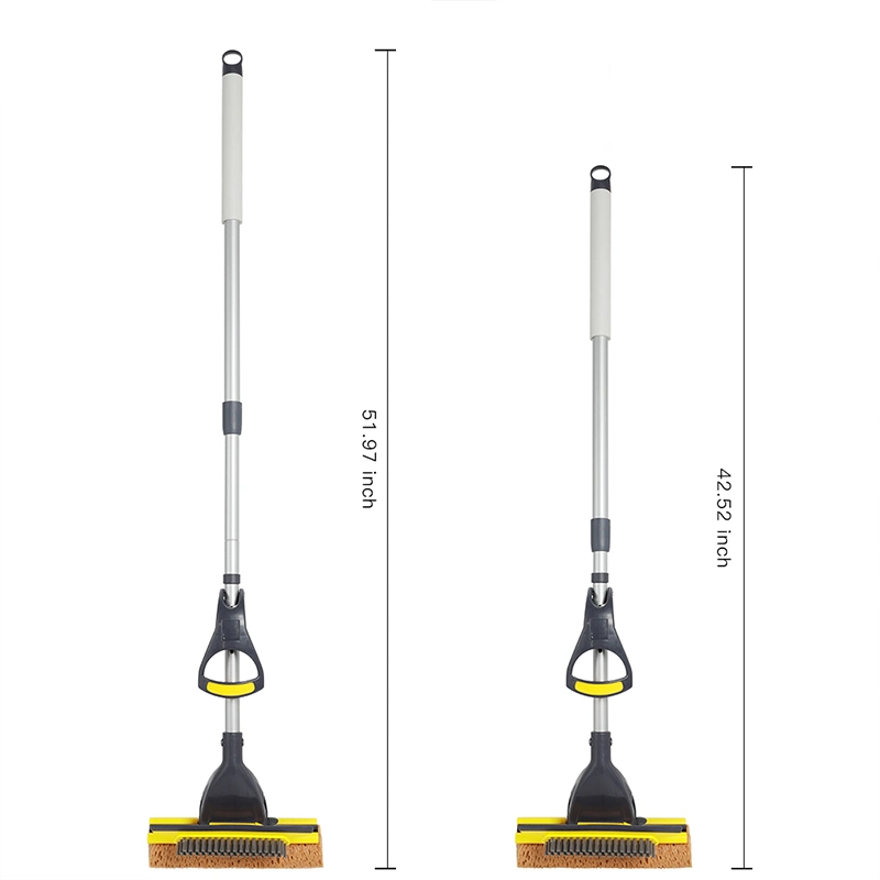 Boomjoy New Double Sides Sponge Mop with Brush Extendable Telescopic Long Handle 41-53 Inches Easily Dry Wringing Mop