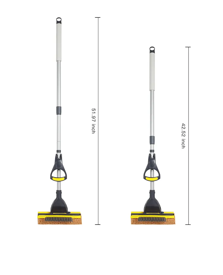 Boomjoy New Double Sides Sponge Mop with Brush Extendable Telescopic Long Handle 41-53 Inches Easily Dry Wringing Mop