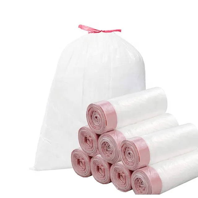 Disposable Drawstring Garbage Bag Plastic Colorful Trash Cheap Kitchen Compostable Garbage Bag on Roll 15PCS/Pack