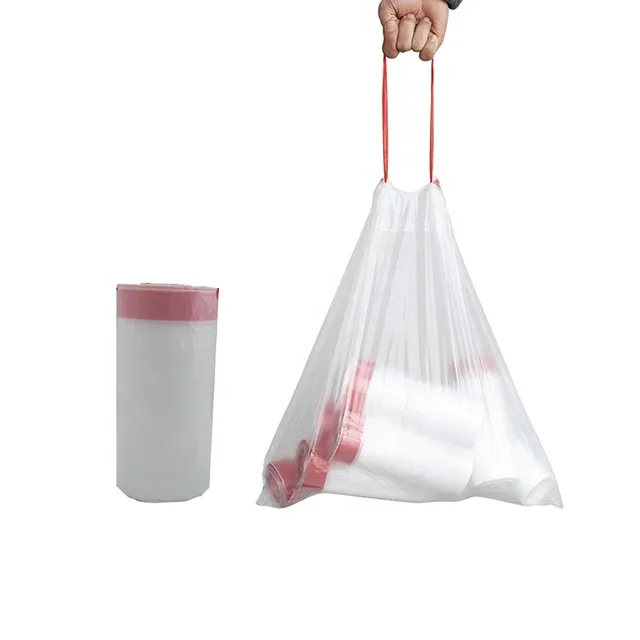Disposable Drawstring Garbage Bag Plastic Colorful Trash Cheap Kitchen Compostable Garbage Bag on Roll 15PCS/Pack