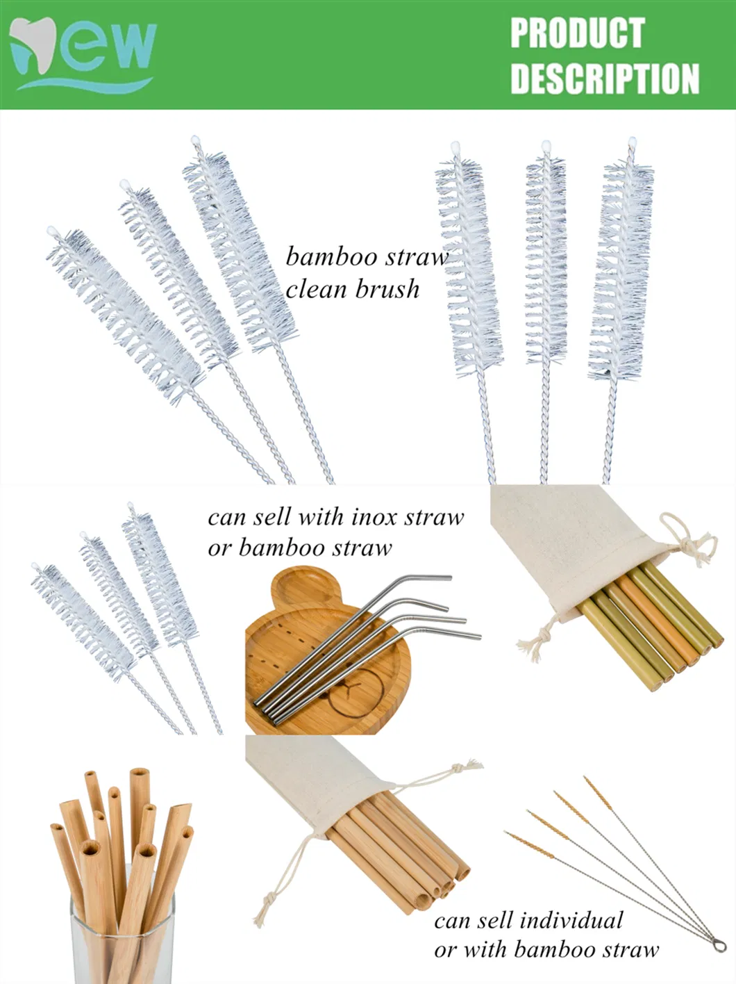 Eco-Friendly Steel Reusable Environmental Clean Brush Used in Bamboo Straw