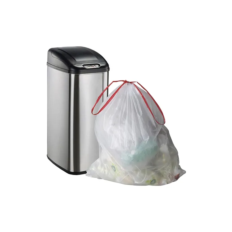 HDPE Polythene Garbage Bag White Drawstring Trash Bags on Roll