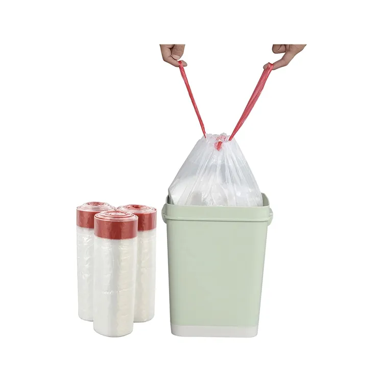 HDPE Polythene Garbage Bag White Drawstring Trash Bags on Roll