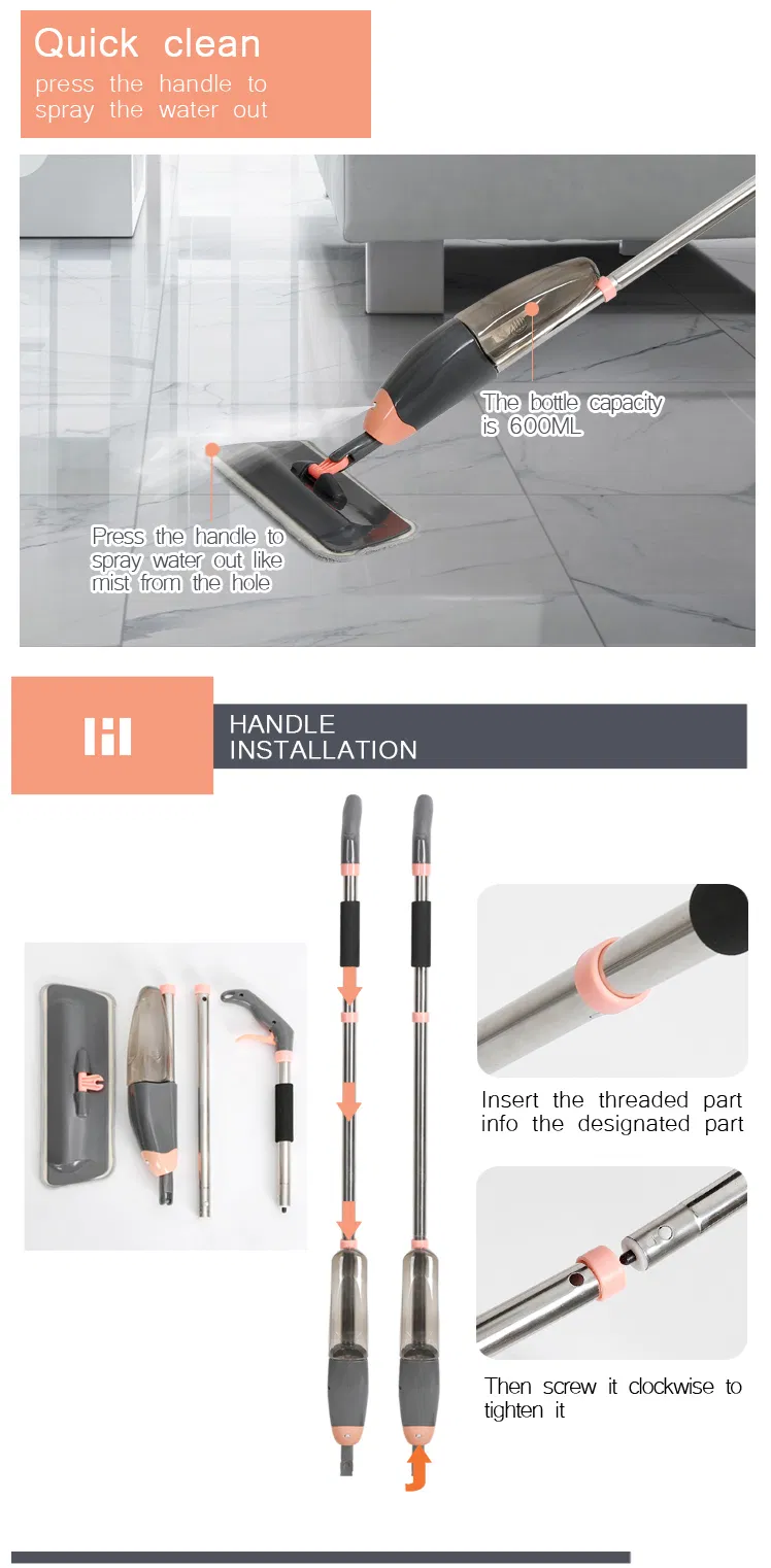 Household Three Parts Pole Clever Floor Cleaning Elf Mop Microfiber Lazy Flat Magic Spray Mop