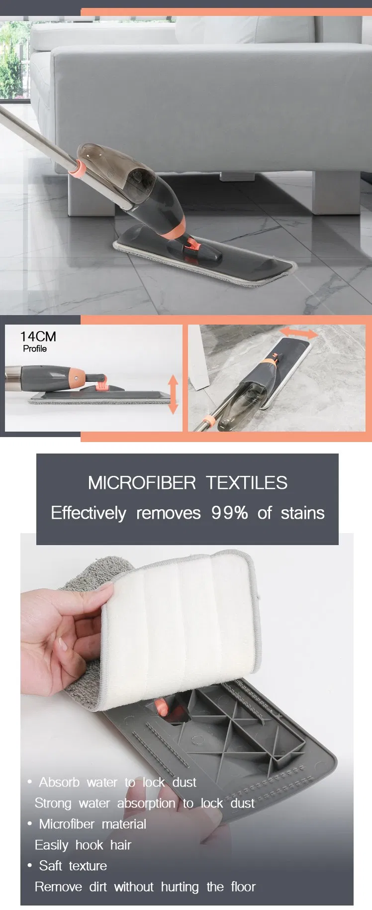 Household Three Parts Pole Clever Floor Cleaning Elf Mop Microfiber Lazy Flat Magic Spray Mop