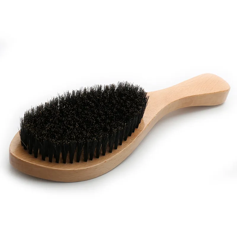 Long Handle 100% Boar Bristle Mens Curved Beard Brush