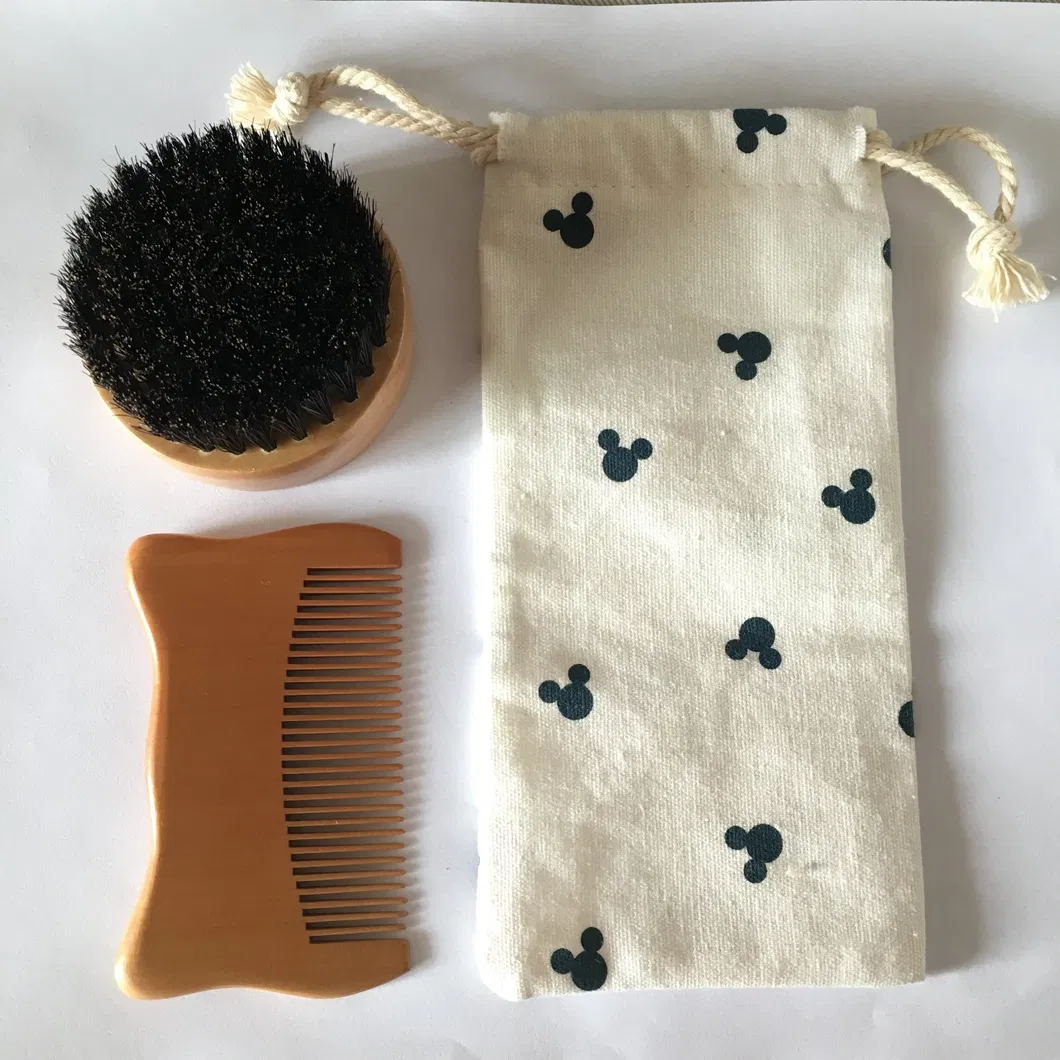 Long Handle 100% Boar Bristle Mens Curved Beard Brush