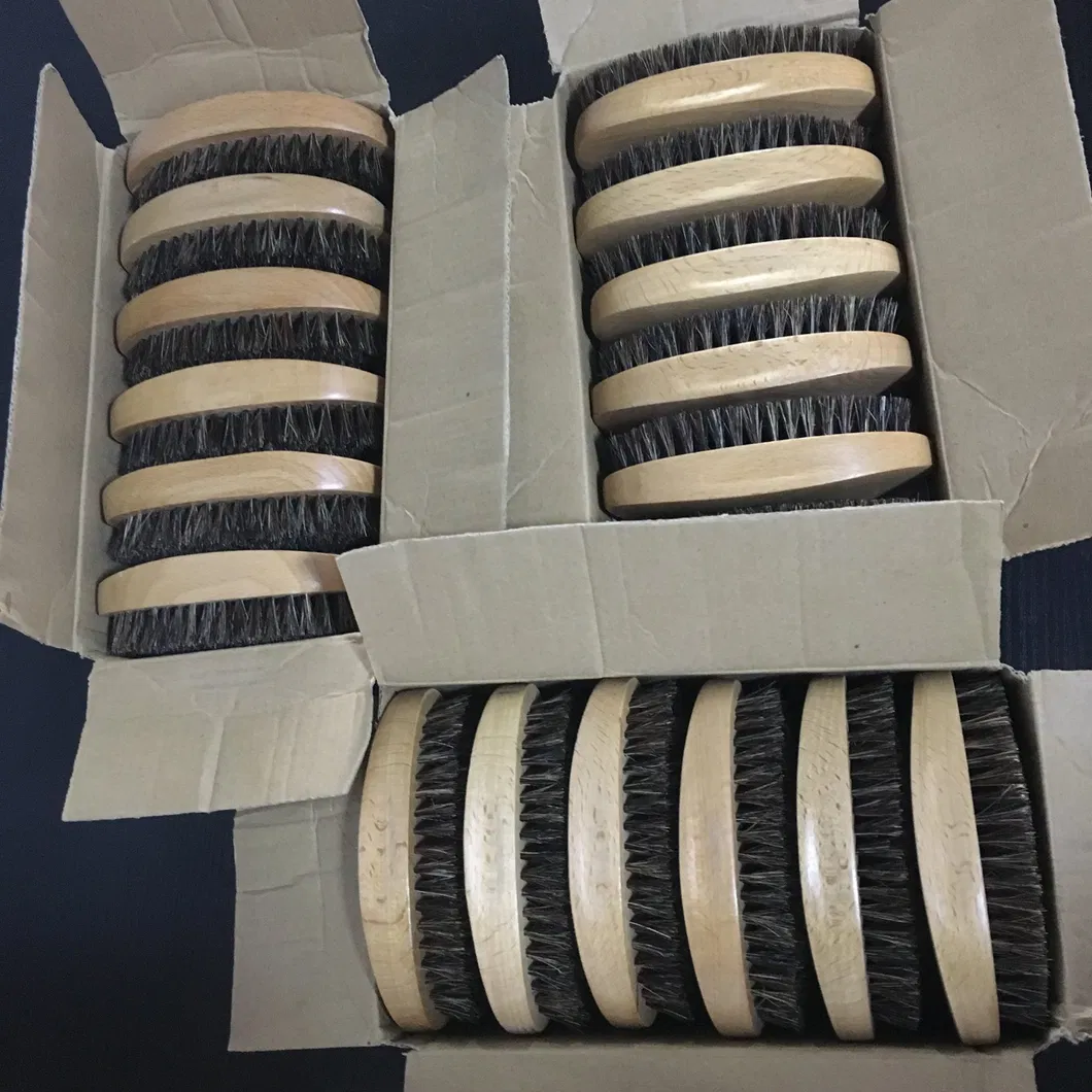 Long Handle 100% Boar Bristle Mens Curved Beard Brush