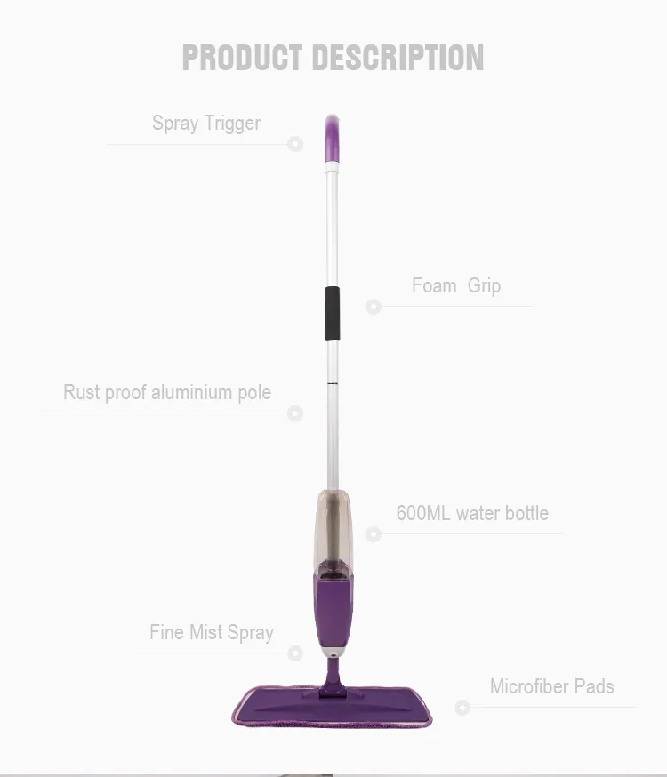 Professional Deluxe Microfiber Floor Magic Spray Mop Easy to Reach Corner Clever Mop