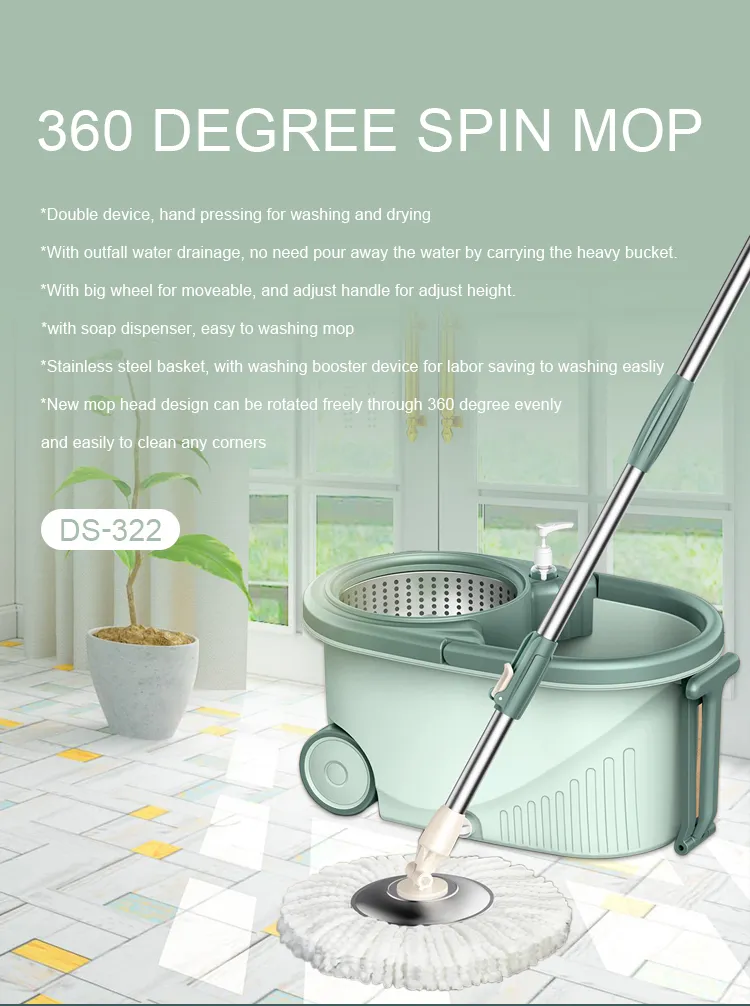 Spin Mop Floor Cleaning with Wringer Set Spinning Mopping Buckets Cleaning Supplies with 2 Replacement Refills, Extended Handle for Home Hardwood Floors Tiles