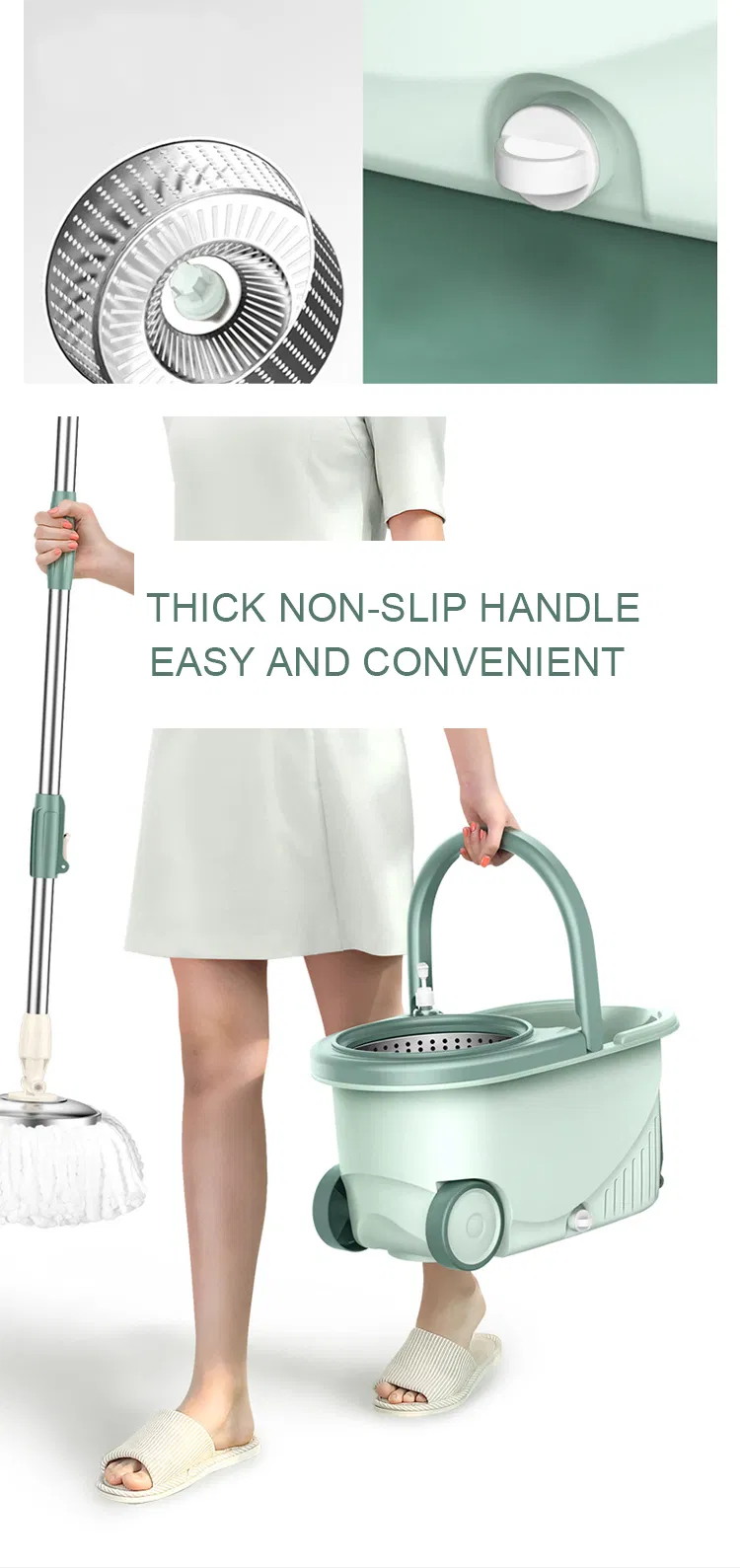 Spin Mop Floor Cleaning with Wringer Set Spinning Mopping Buckets Cleaning Supplies with 2 Replacement Refills, Extended Handle for Home Hardwood Floors Tiles