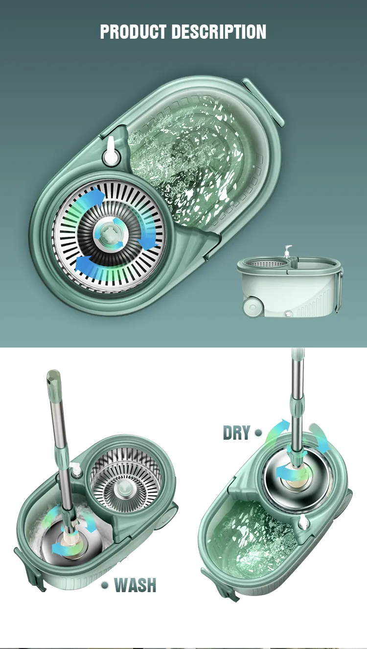 Spin Mop Floor Cleaning with Wringer Set Spinning Mopping Buckets Cleaning Supplies with 2 Replacement Refills, Extended Handle for Home Hardwood Floors Tiles