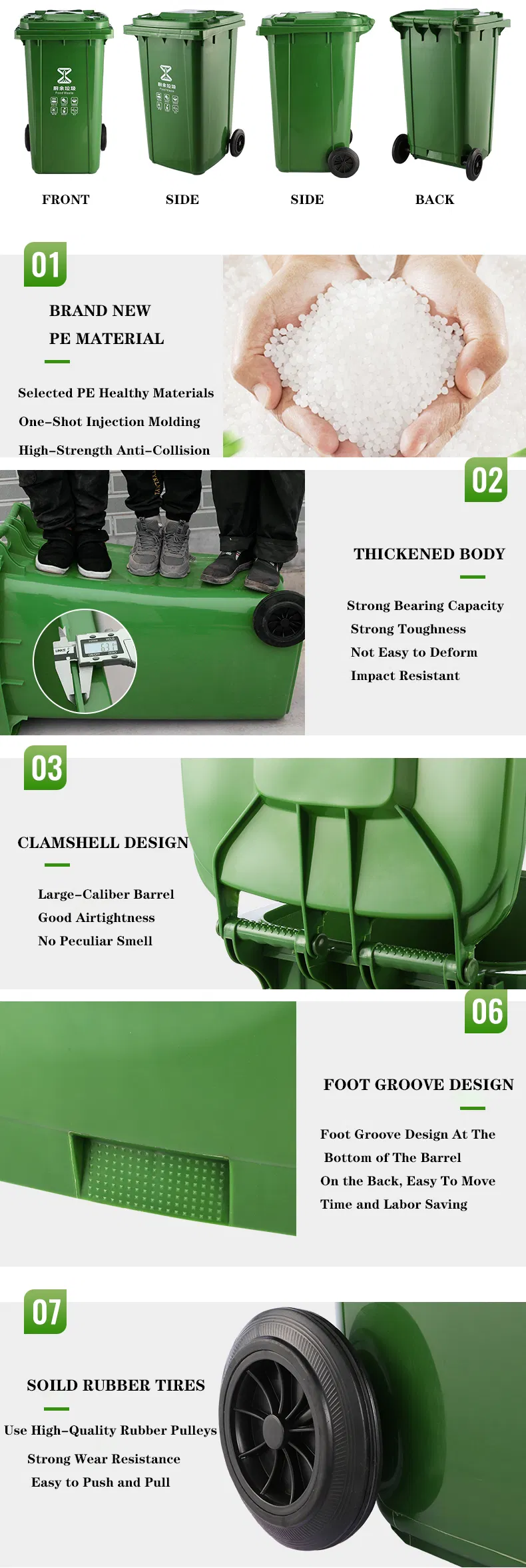 Wholesale Outdoor Public Rubbish Garbage Storage Can Green Waste Container Plastic Trash Bin